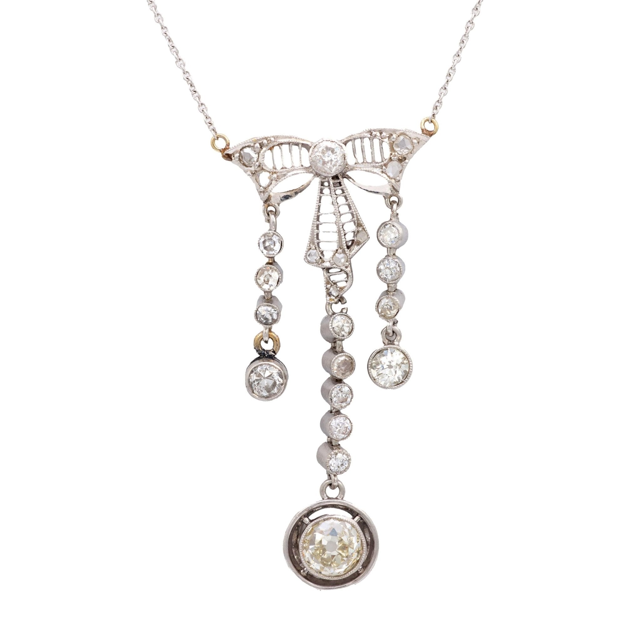 Edwardian old cut diamond platinum necklace