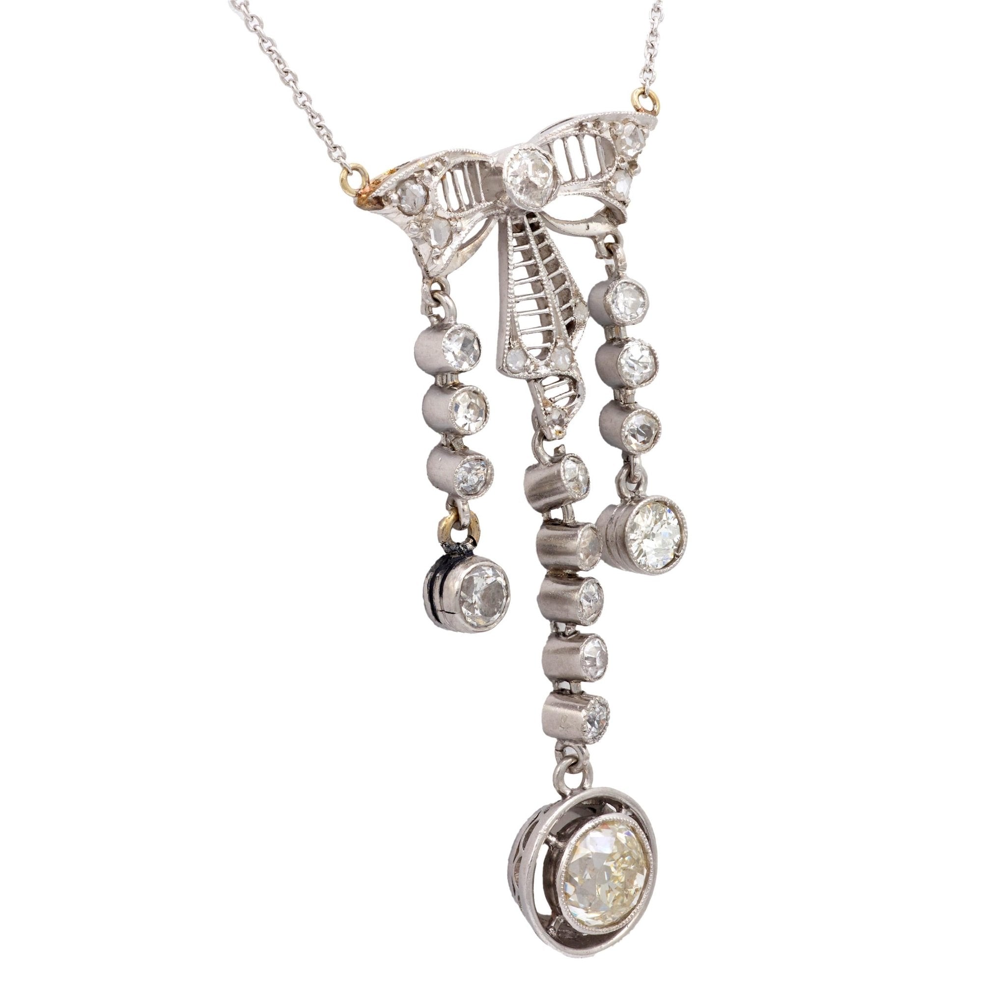 Edwardian old cut diamond platinum necklace
