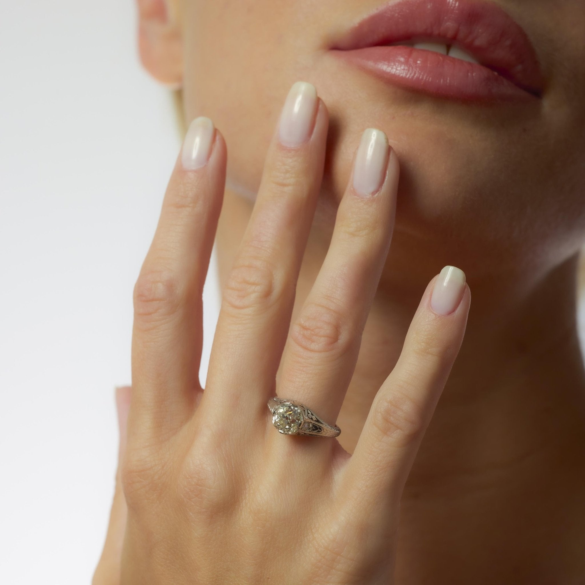 Art Deco GIA 1.65 carat diamond platinum engagement ring