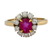 Retro GIA Burma no heat ruby 18k yellow gold and platinum cluster ring