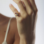 Victorian diamond ruby 14k yellow gold three stone ring