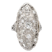 Art Deco diamond platinum navette ring