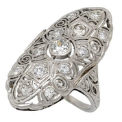 Art Deco diamond platinum navette ring