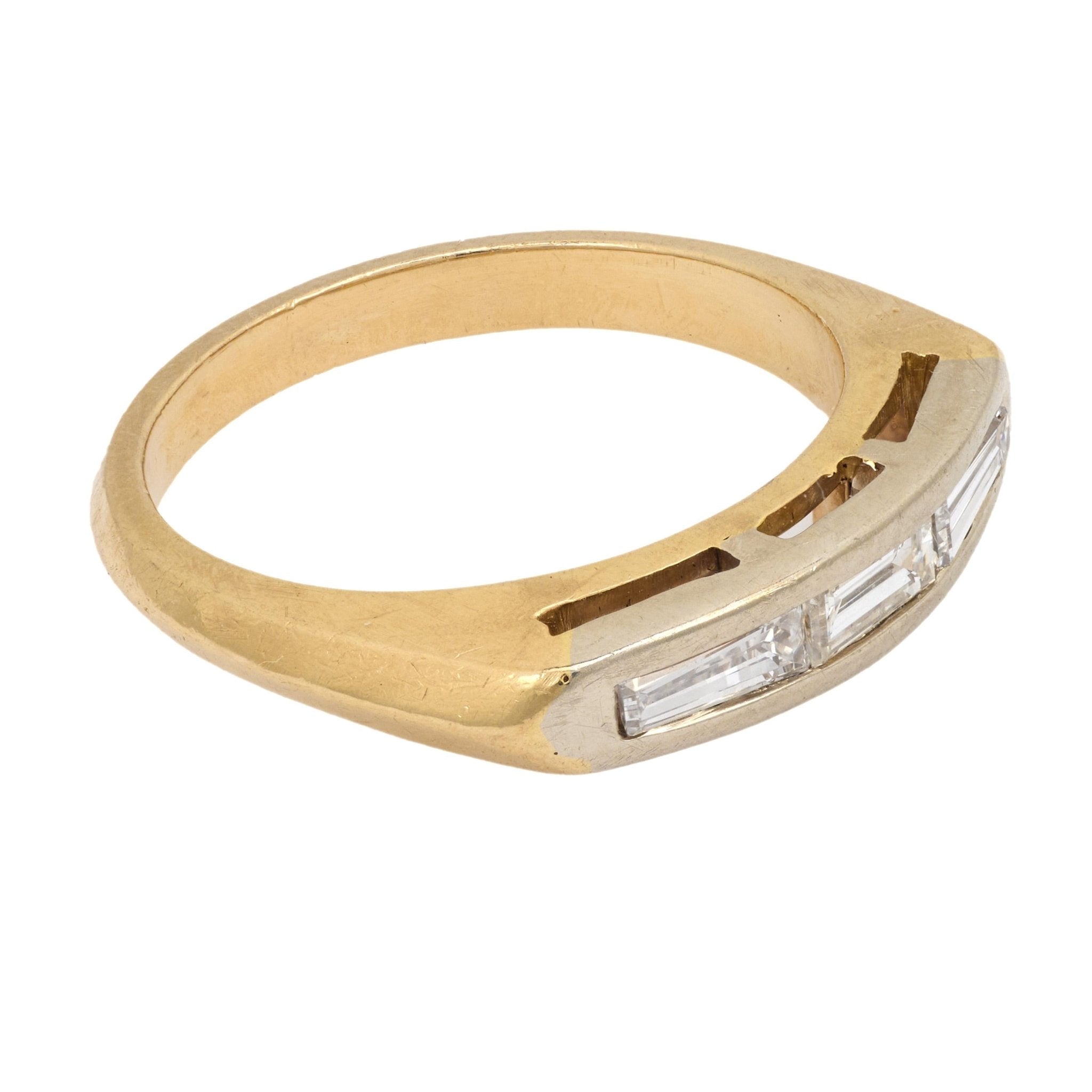 Mid Century baguette diamond 14k yellow and white gold wedding ring