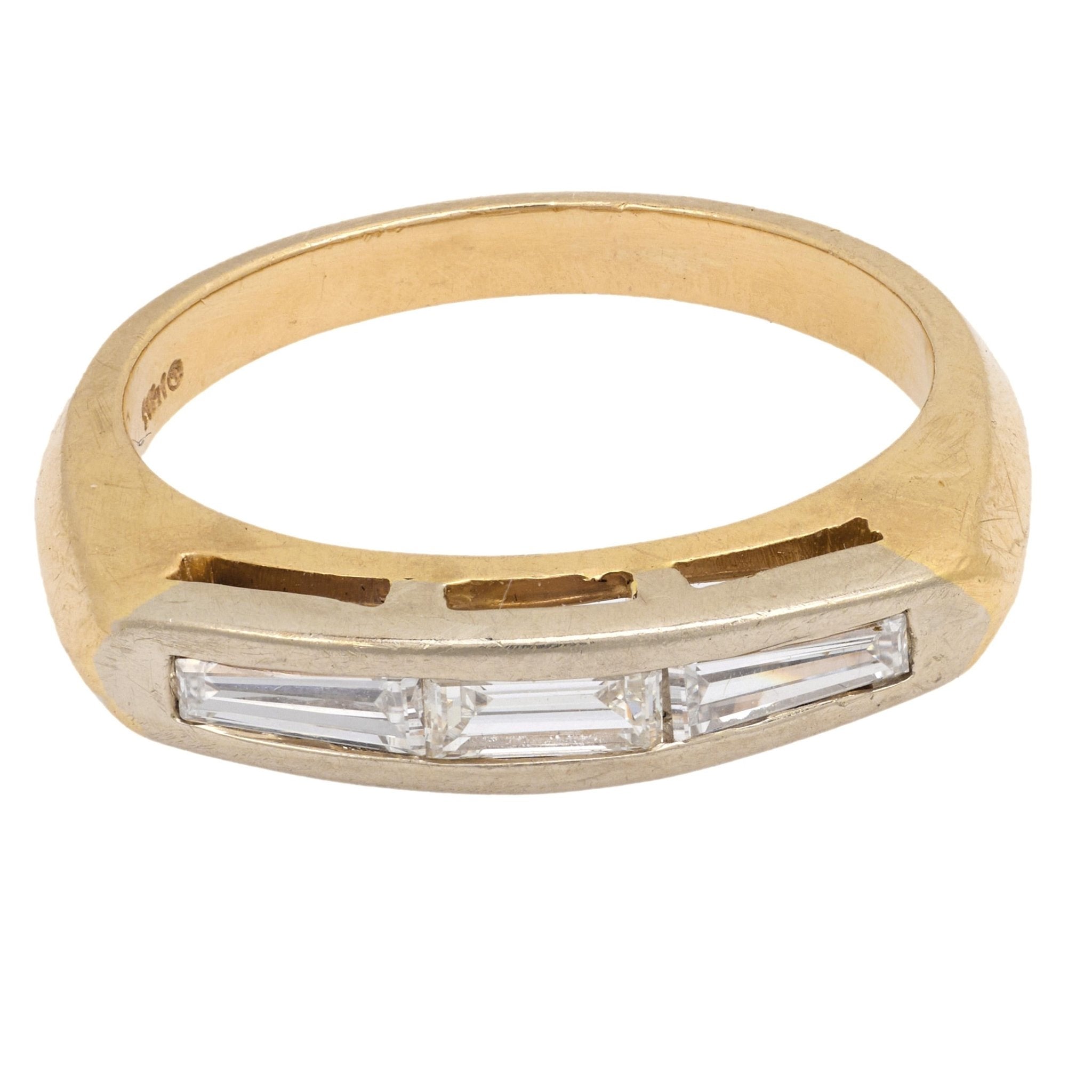 Mid Century baguette diamond 14k yellow and white gold wedding ring