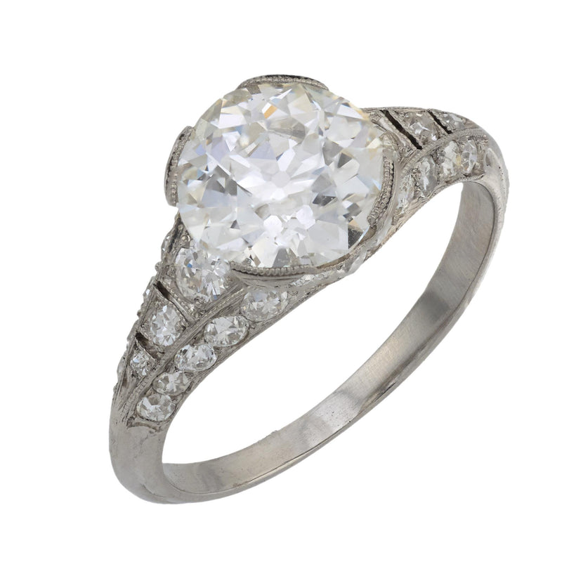 Art Deco GIA 2.07 carat old European cut diamond platinum engagement ring