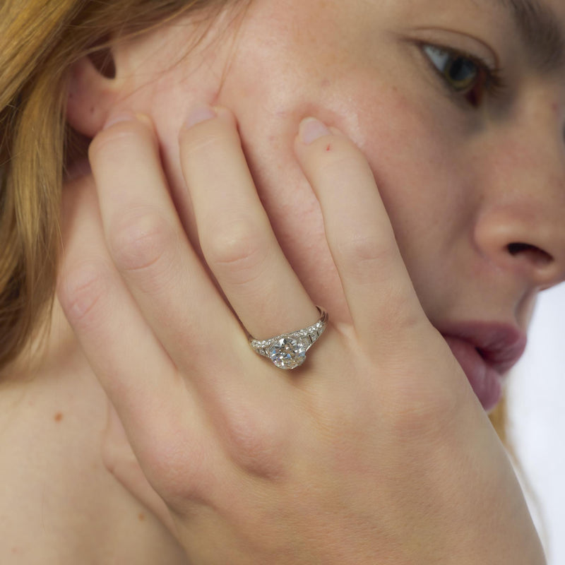 Art Deco GIA 2.07 carat old European cut diamond platinum engagement ring