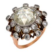 Victorian 2.80 carat rose cut diamond 18k rose gold cluster ring