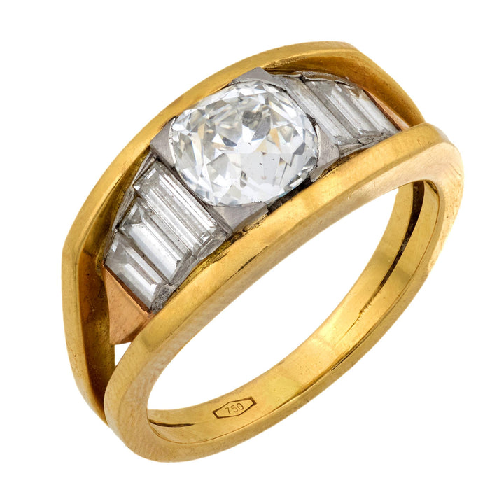 Vintage GIA 1.73 carat old mine cut diamond 18k gold ring