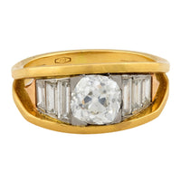 Vintage GIA 1.73 carat old mine cut diamond 18k gold ring