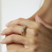 French 2.05 carat old European cut diamond 18k yellow gold 3 stone ring