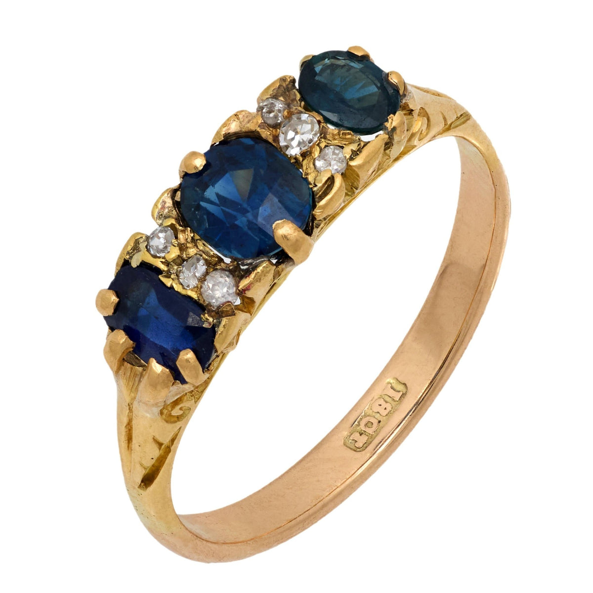 Victorian sapphire 18k yellow gold 3 stone ring