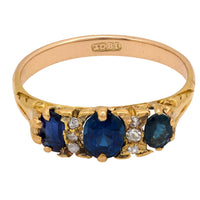 Victorian sapphire 18k yellow gold 3 stone ring