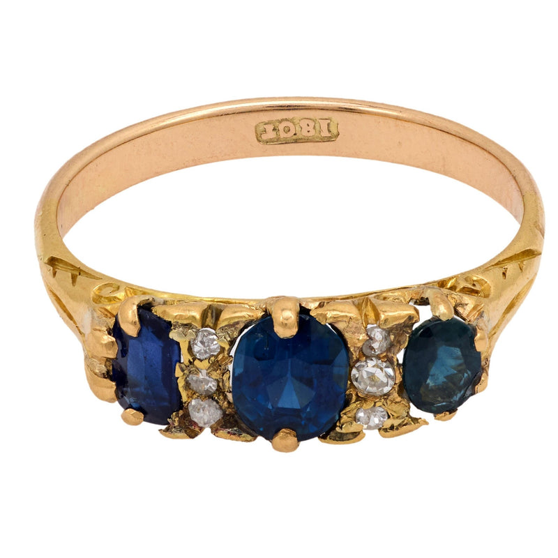 Victorian sapphire 18k yellow gold 3 stone ring