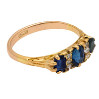 Victorian sapphire 18k yellow gold 3 stone ring