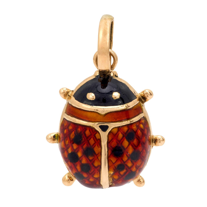 Vintage 18k yellow gold and enamel ladybug pendant
