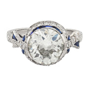 Art Deco 2.98 carat diamond sapphire platinum engagement ring