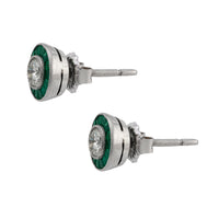 Art Deco style diamond emerald platinum target stud earrings