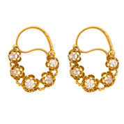 Victorian French diamond 18k yellow gold hoop earrings