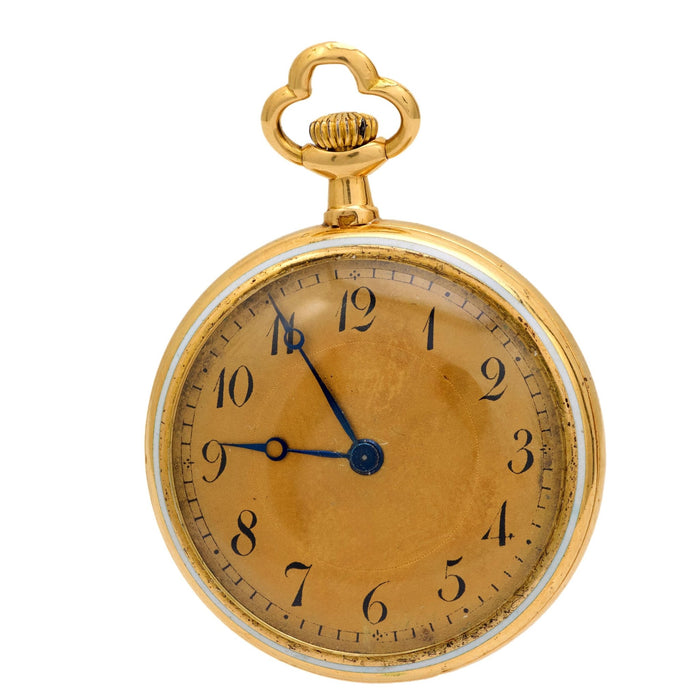 Victorian diamond enamel 18k yellow gold timepiece pendant
