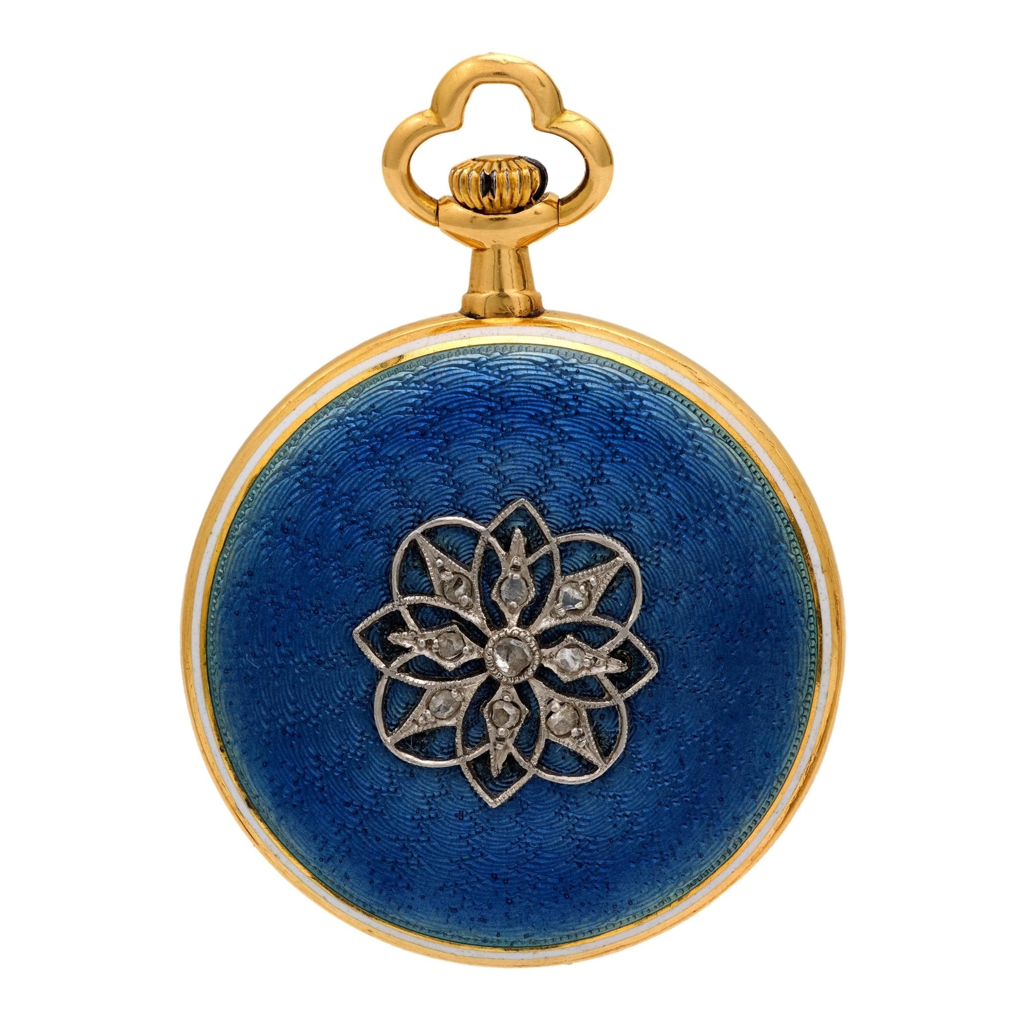 Victorian diamond enamel 18k yellow gold timepiece pendant