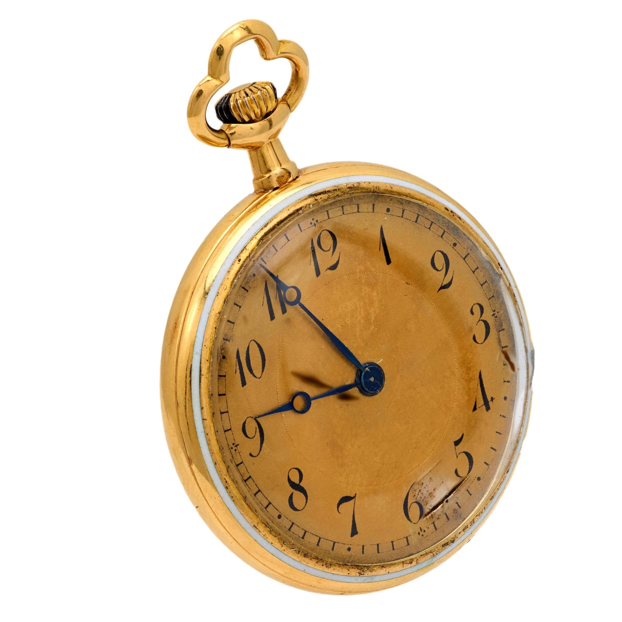 Victorian diamond enamel 18k yellow gold timepiece pendant