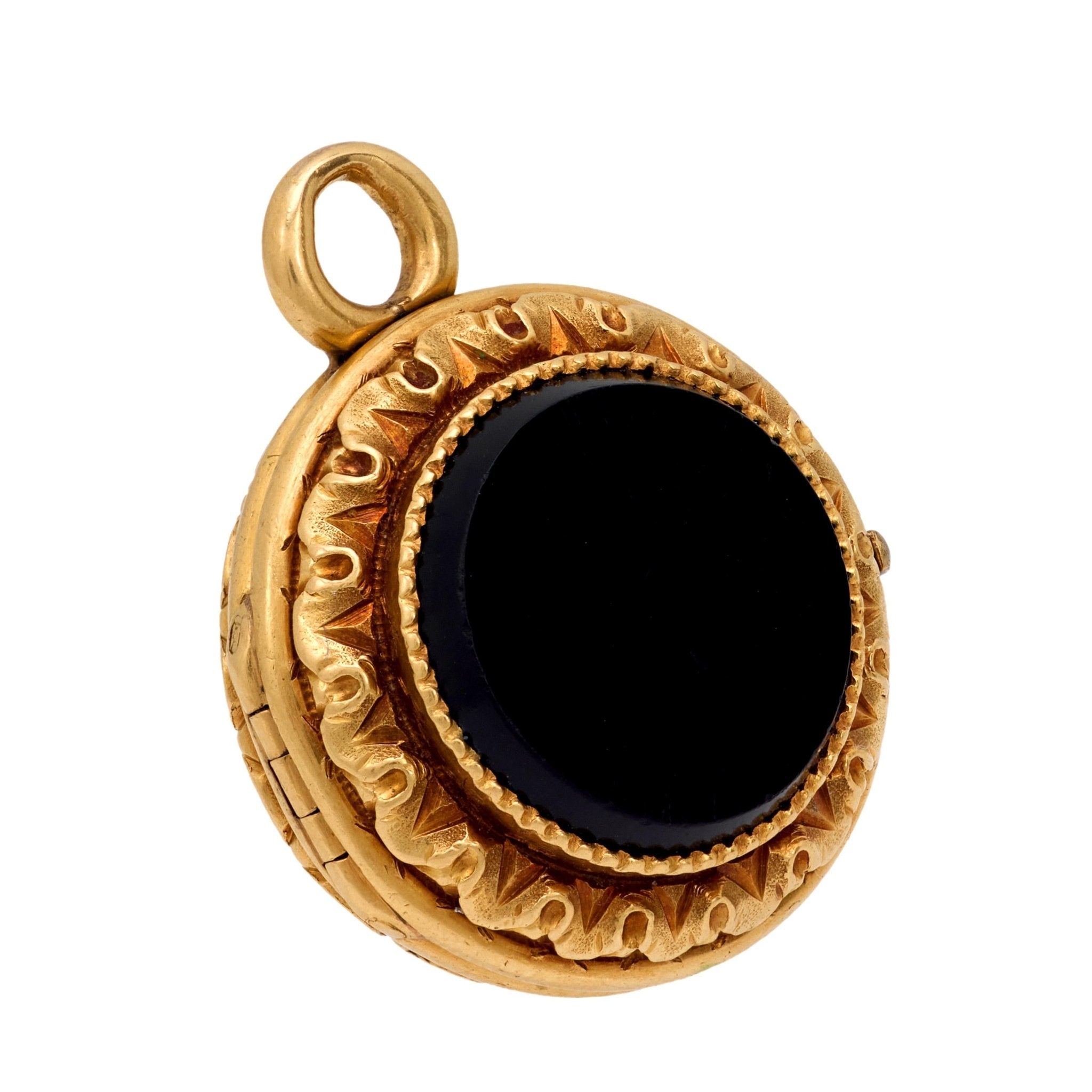 Victorian French onyx 18k yellow gold locket pendant