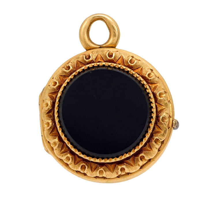 Victorian French onyx 18k yellow gold locket pendant