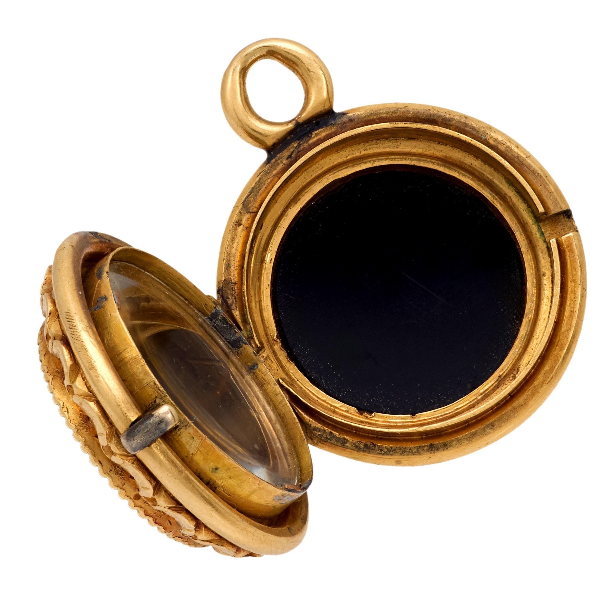 Victorian French onyx 18k yellow gold locket pendant