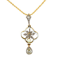 Victorian old cut diamond pearl 18k yellow gold enamel necklace