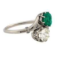 Edwardian emerald diamond platinum Toi Et Moi ring