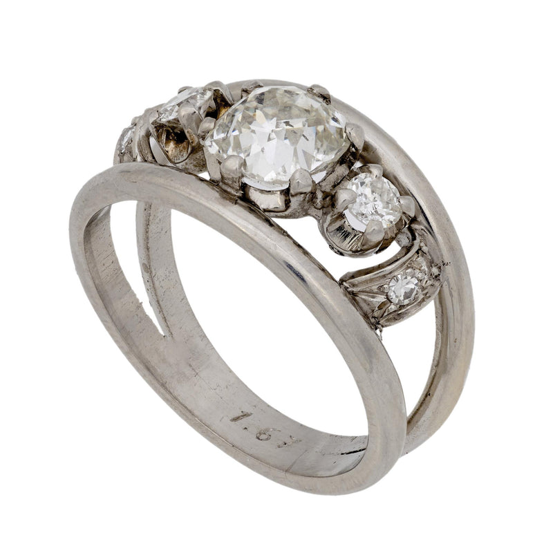 Mid Century 1.67 carat platinum 3 stone double band ring