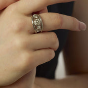 Mid Century 1.67 carat platinum 3 stone double band ring
