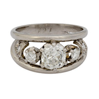 Mid Century 1.67 carat platinum 3 stone double band ring