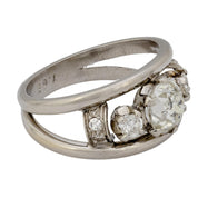 Mid Century 1.67 carat platinum 3 stone double band ring