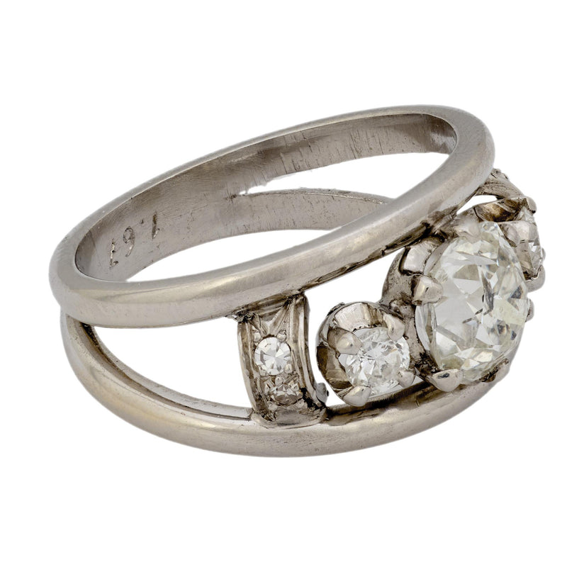 Mid Century 1.67 carat platinum 3 stone double band ring