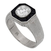 Art Deco style 1.25 carat old mine cut diamond onyx platinum engagement ring
