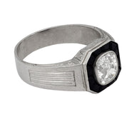 Art Deco style 1.25 carat old mine cut diamond onyx platinum engagement ring