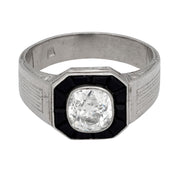 Art Deco style 1.25 carat old mine cut diamond onyx platinum engagement ring