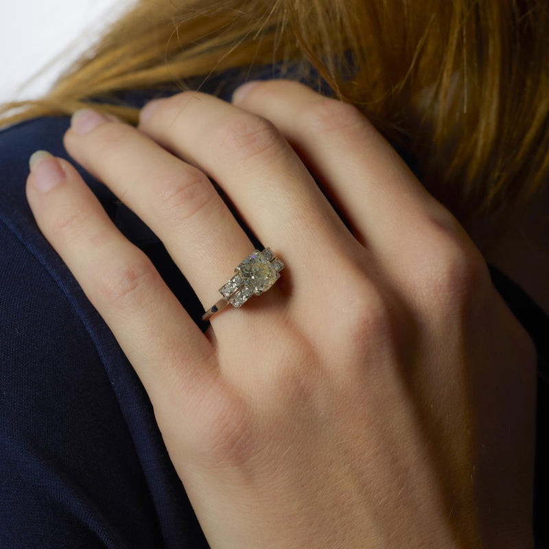 Art Deco GIA 2.37 carat diamond platinum engagement ring