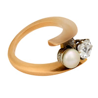 Edwardian pearl diamond 18k yellow and white gold Toi Et Moi ring