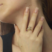 Edwardian pearl ruby diamond 18k yellow gold ring