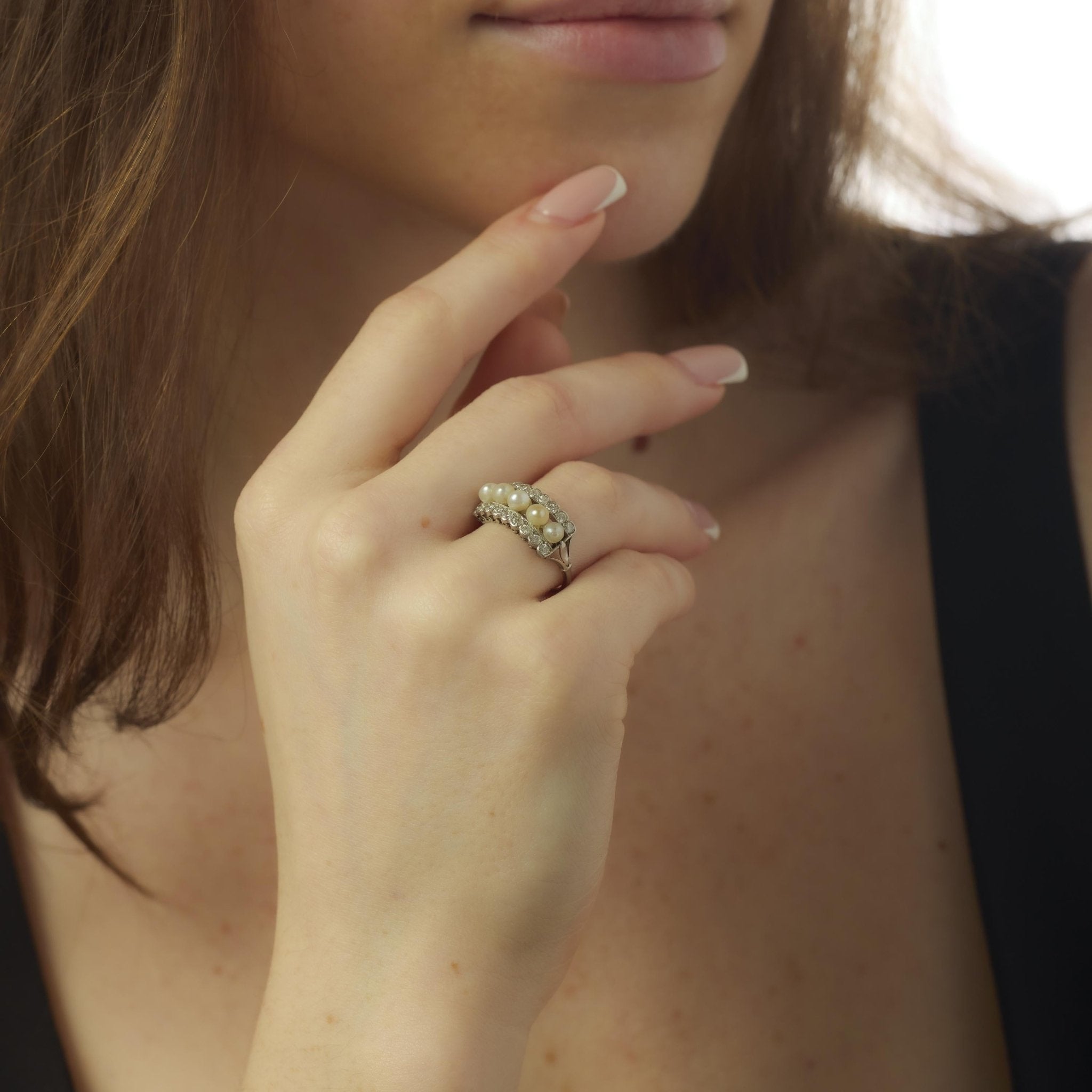 Art Deco pearl diamond platinum ring