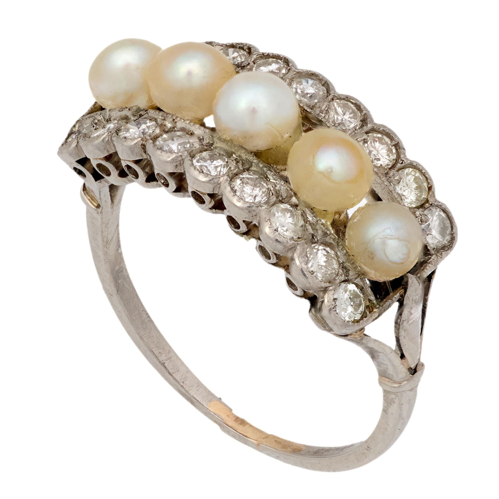 Art Deco pearl diamond platinum ring