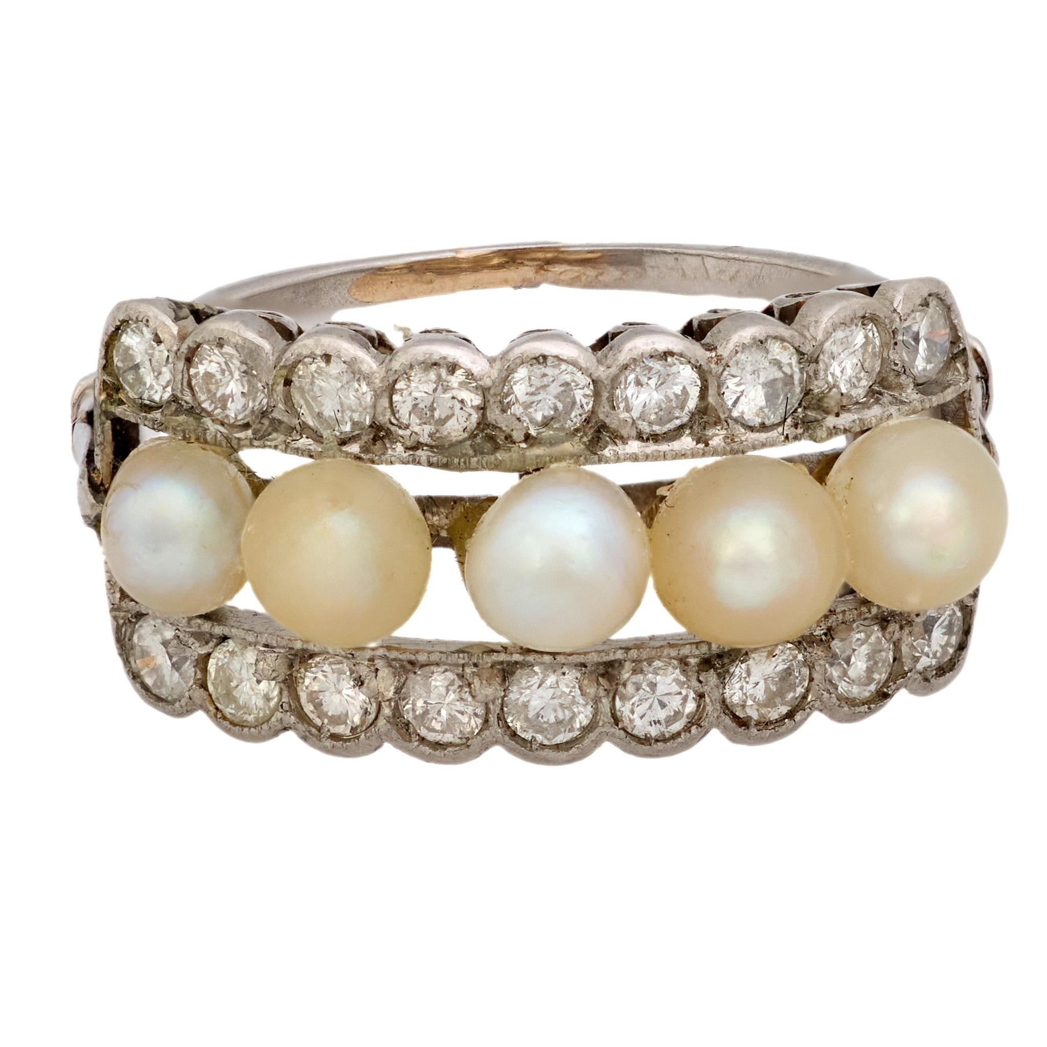 Art Deco pearl diamond platinum ring