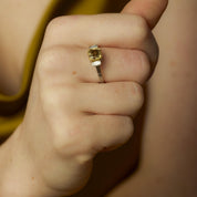Vintage 1.74 carat fancy yellow brown diamond platinum 18k yellow gold ring
