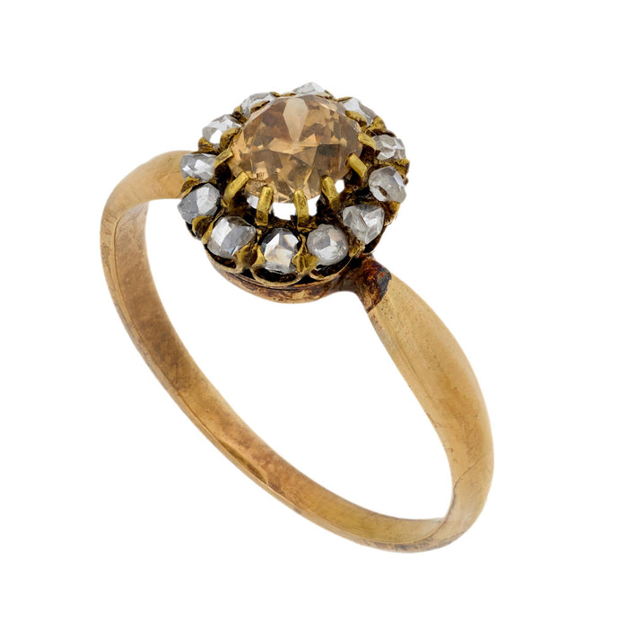 Victorian old mine cut diamond 18k yellow gold cluster ring