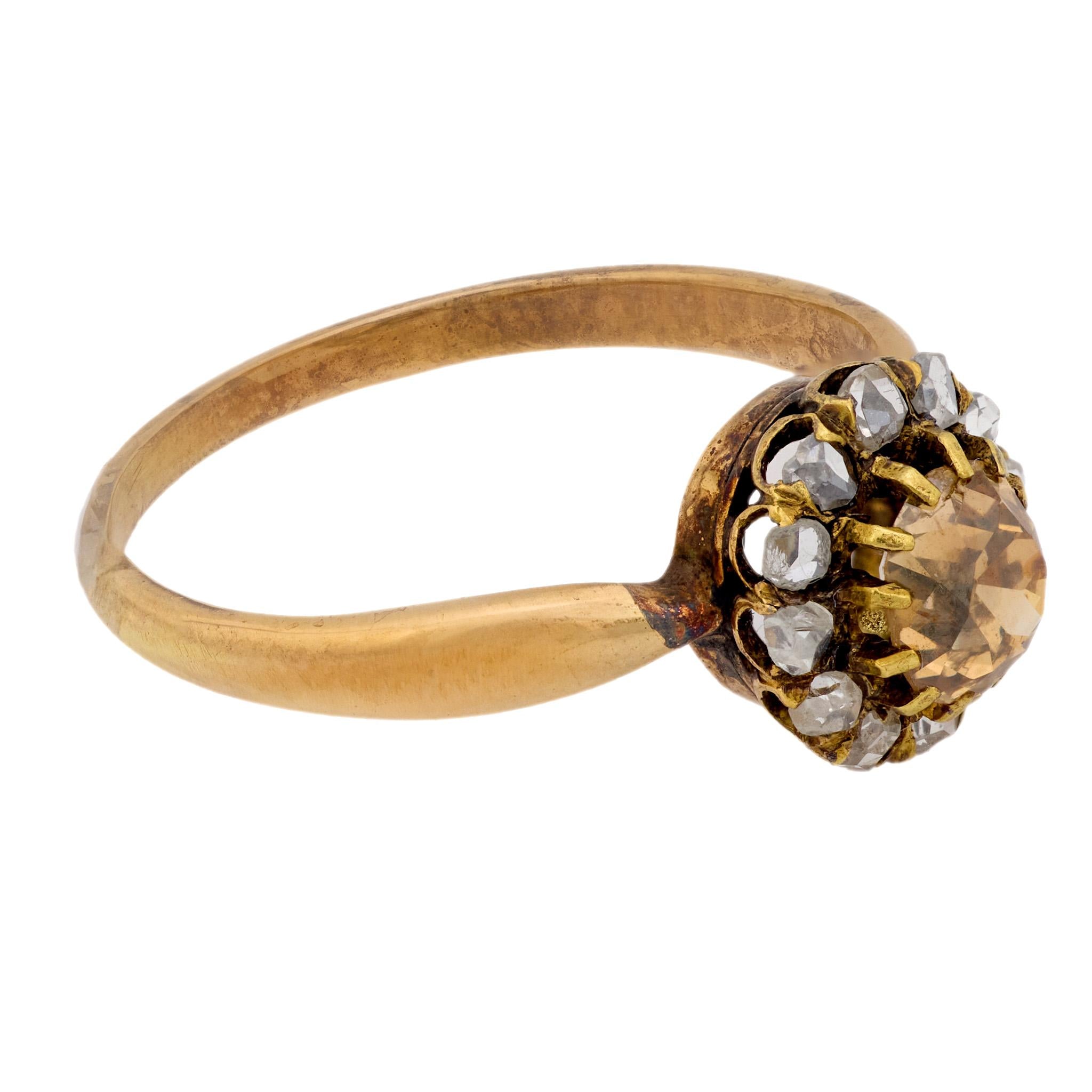 Victorian old mine cut diamond 18k yellow gold cluster ring