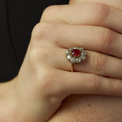 Victorian ruby diamond 18k yellow gold cluster ring
