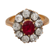 Victorian ruby diamond 18k yellow gold cluster ring
